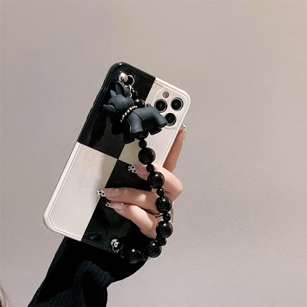Black And White Retro Bulldog Silicone Drop-resistant Phone Case
