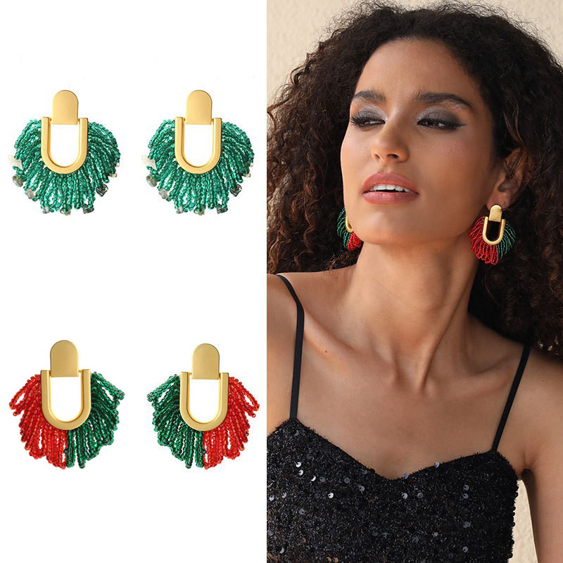 Bohemian Style Tassel Earrings Handmade Beaded Contrast Color