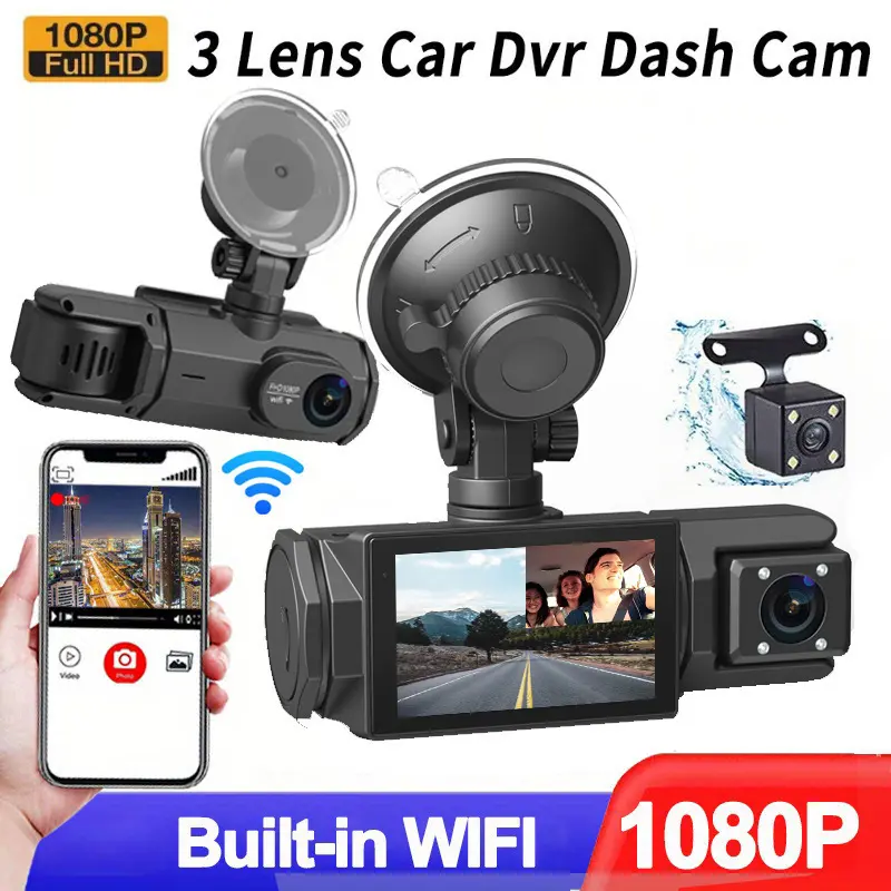 HD 1080p Driving Recorder Three-lens Same Display