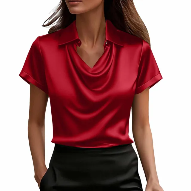 Fashionable Solid Color Casual Lapel Collar Button Down Short Sleeve Shirt Red - Shop at LoveMi