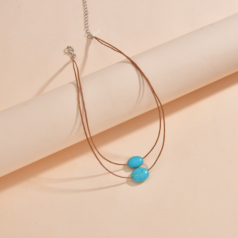 Retro Minimalist Double-Layer Necklace For Women With Turquoise-Style Beads