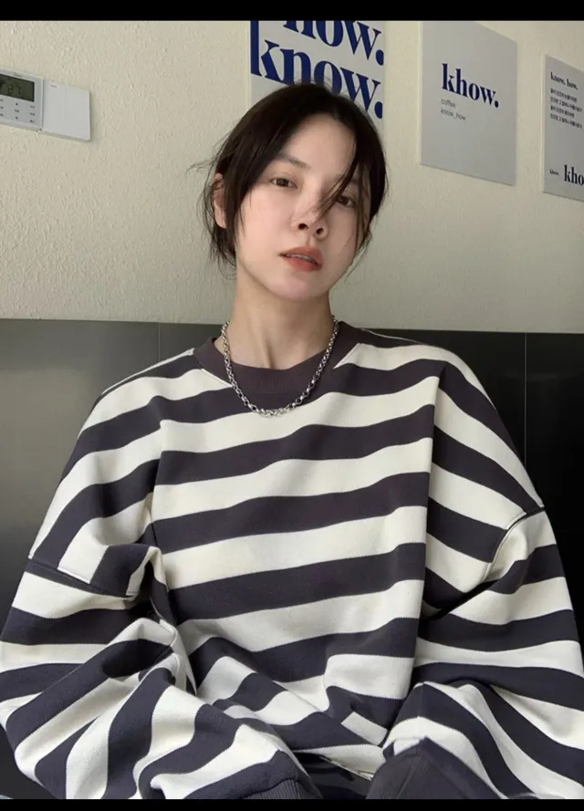 Fashion Striped Pullover Sweatshirt Women Gray - Shop at LoveMi
