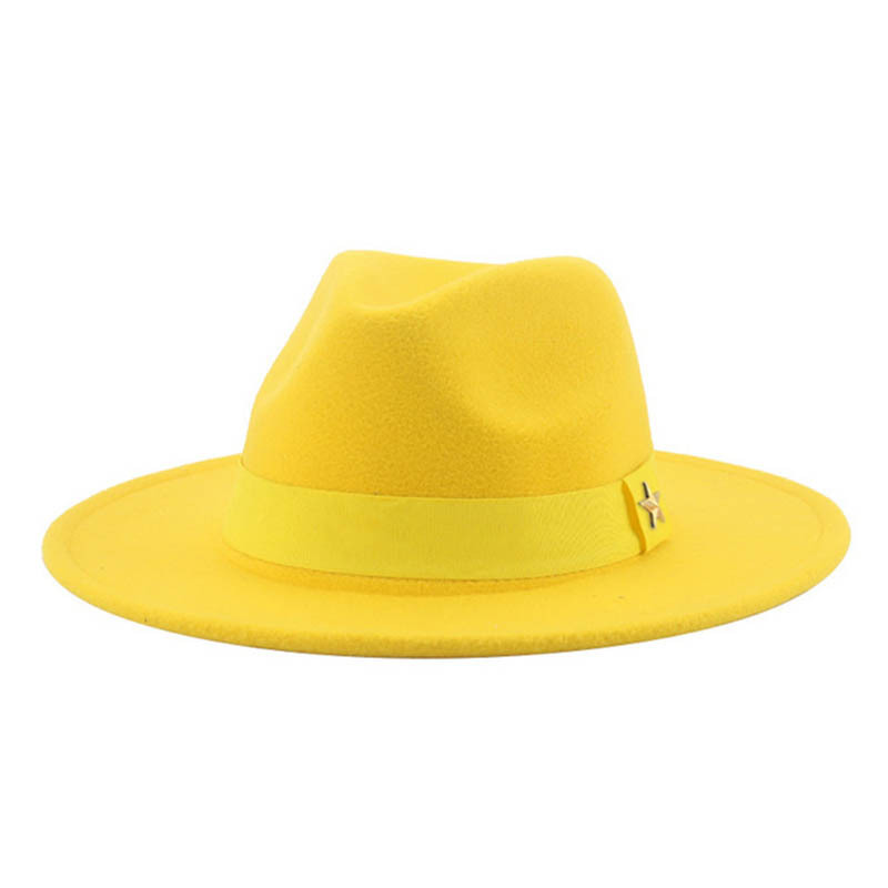 Five-pointed Star Felt Cap Universal Sun-proof Tie-dyed Wide Brim Monochrome Spot Warp Knitted M Label Hat
