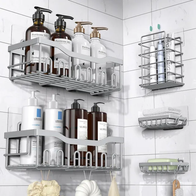 Stainless Steel Bathroom Rack Five piece Suit Light Gray - Shop at LoveMi