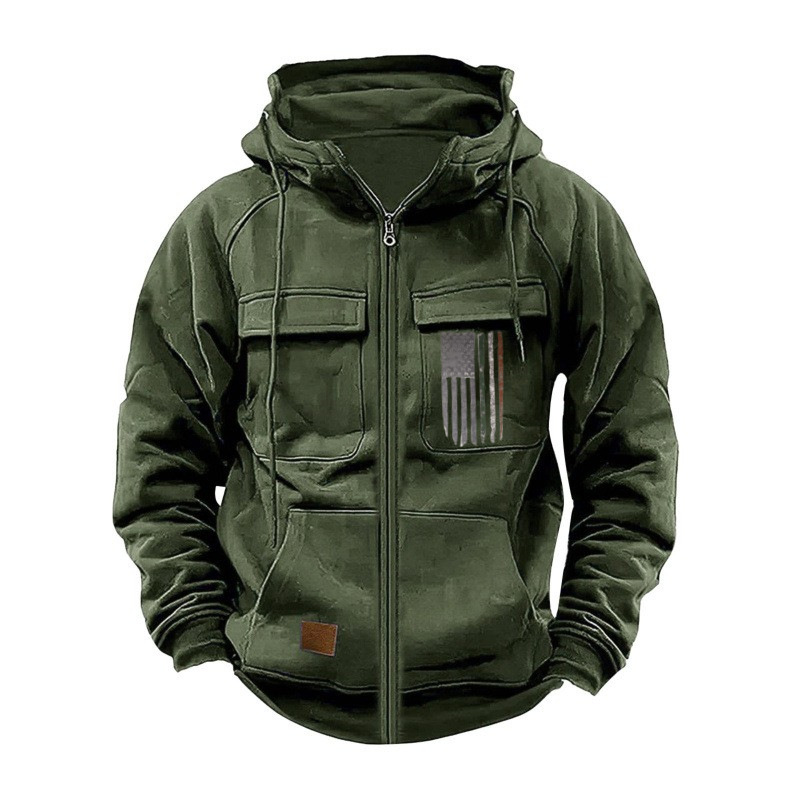 $21.72 Printed Loose Zip Casual Hooded Sweatshirt