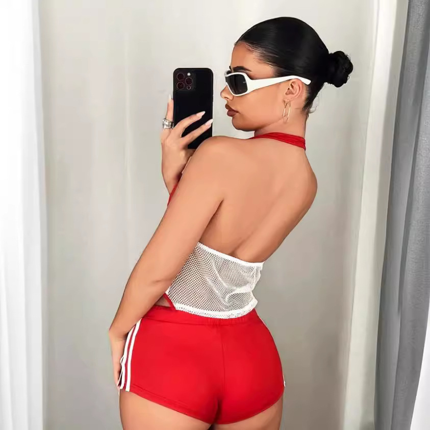 Halter Backless Printed Slim Vest Low Waist Hip Lifting Shorts Suit