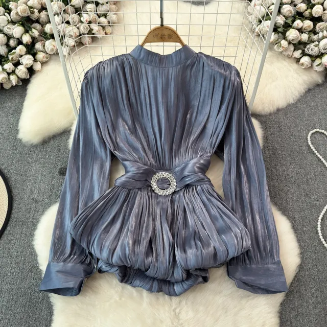 French Style High grade Light Luxury Design Sense Niche Top Women Blue Gray - Shop at LoveMi