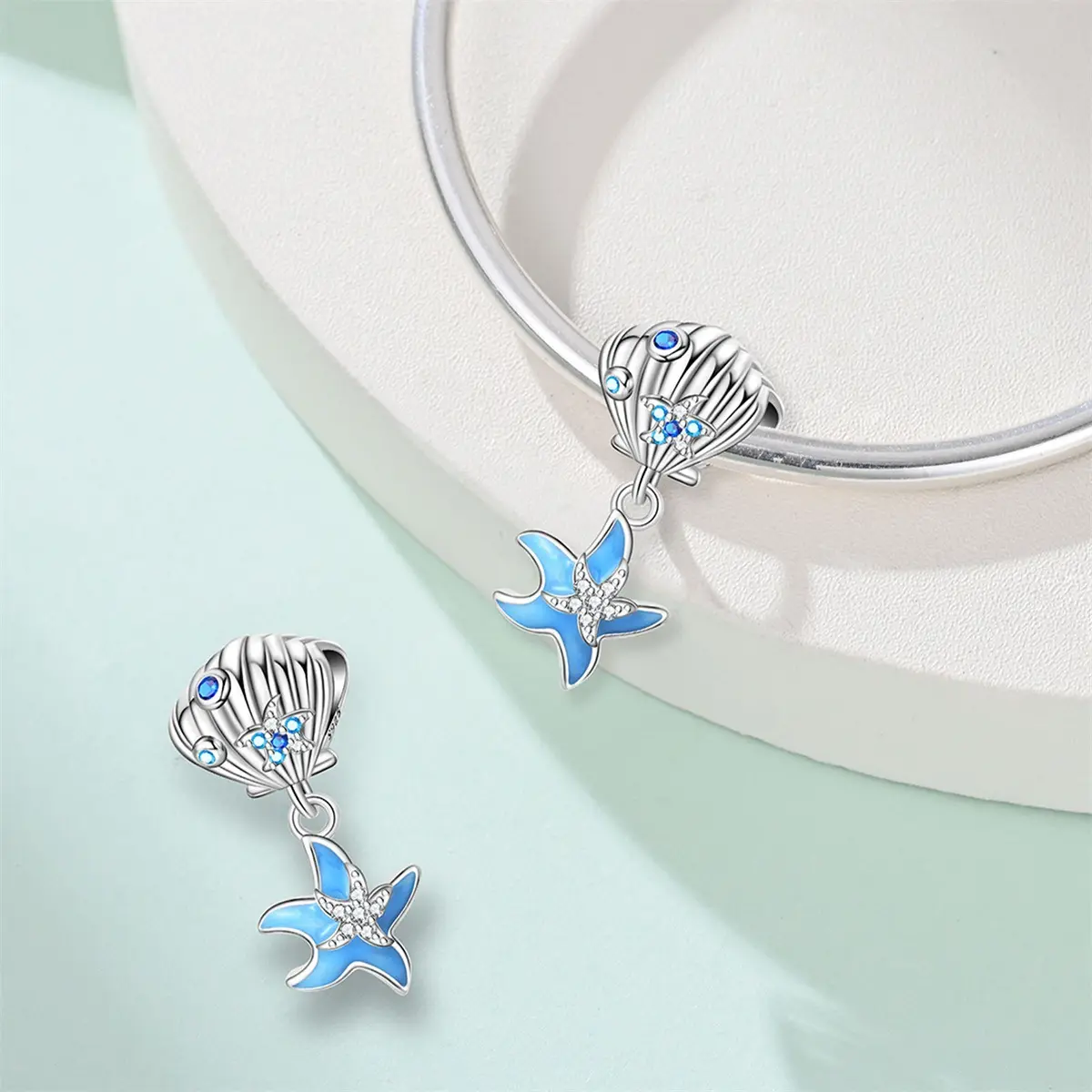 925 Sterling Silver Charm Ocean Starfish Crab