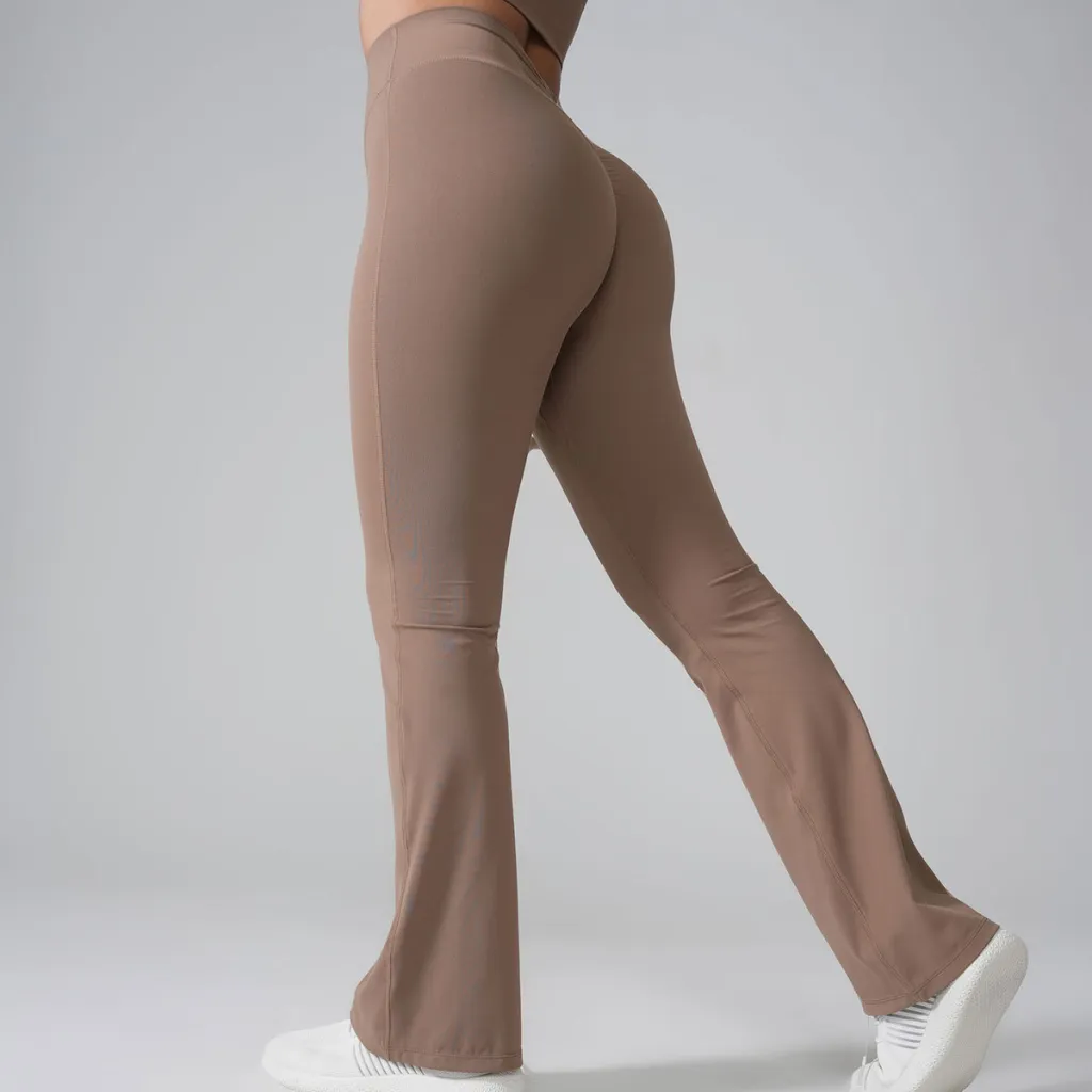 High Waist Hip Lift Peach Bell-bottom Pants Lycra Nude Feel Yoga Pants - Nude