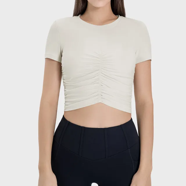 Nude Feel Slim Fit Thin Yoga Wear Top Women's Casual Street Fashion All matching Sports Short Sleeve Nude - Shop at LoveMi