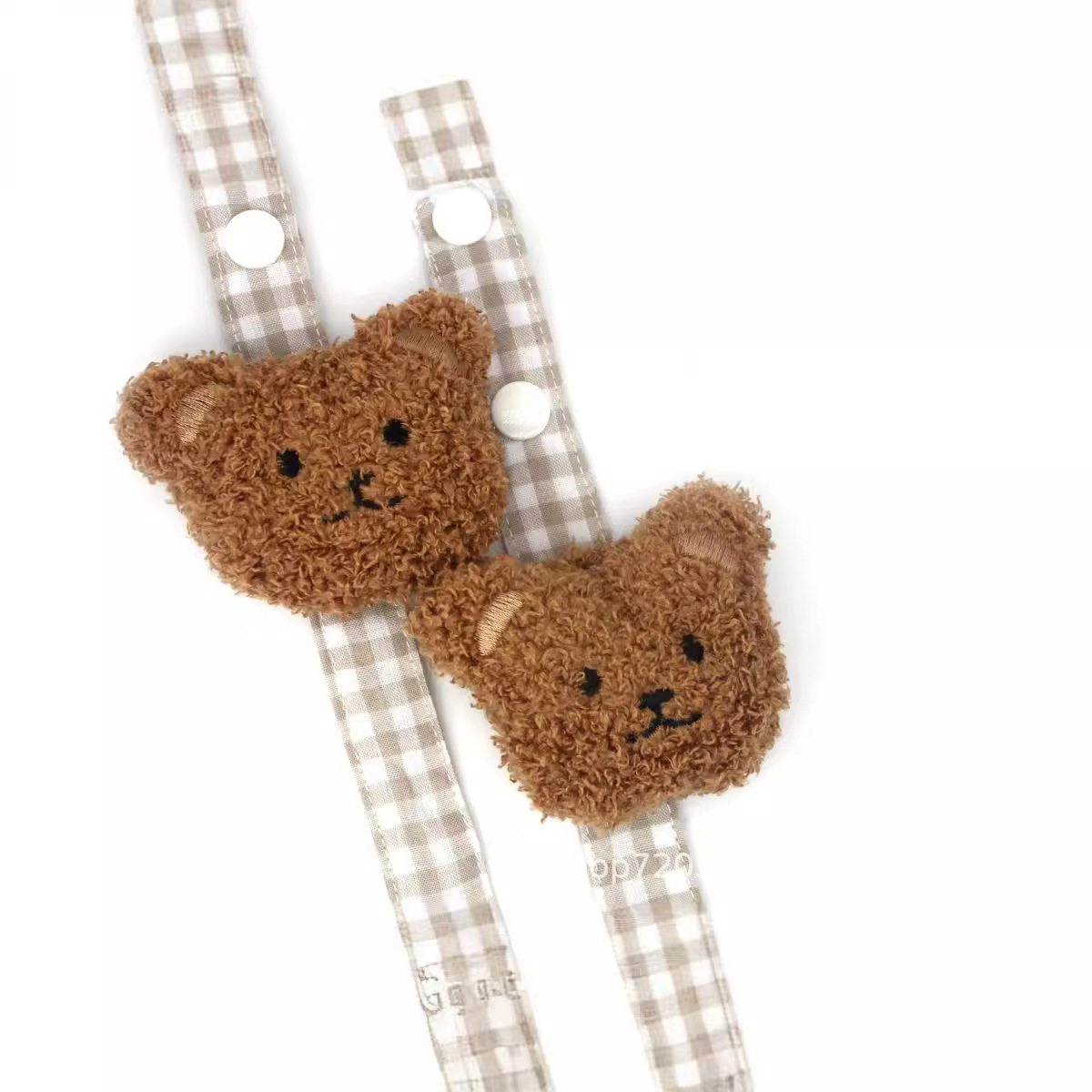 Plaid Baby Pacifier Clip With A Little Bear Head Design