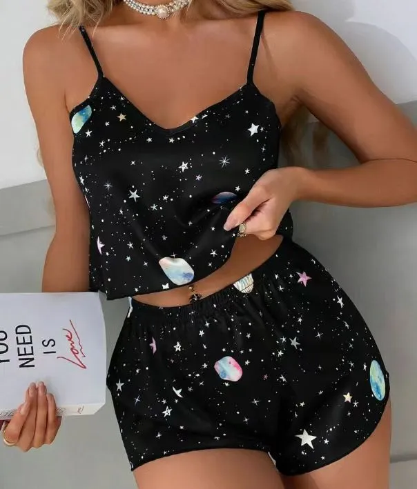 Leopard Print Camisole Pajama Set For Women Black - Shop at LoveMi