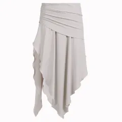 High Waist Pleating Irregular Slit Long Skirt - Khaki - View 1