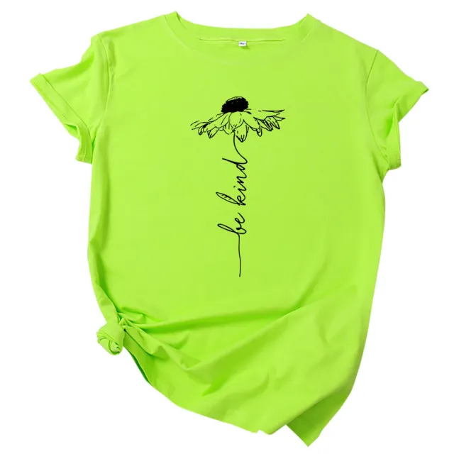 European And American Summer Women's Sunflower Printed Cotton Short sleeved T shirt Green - Shop at LoveMi
