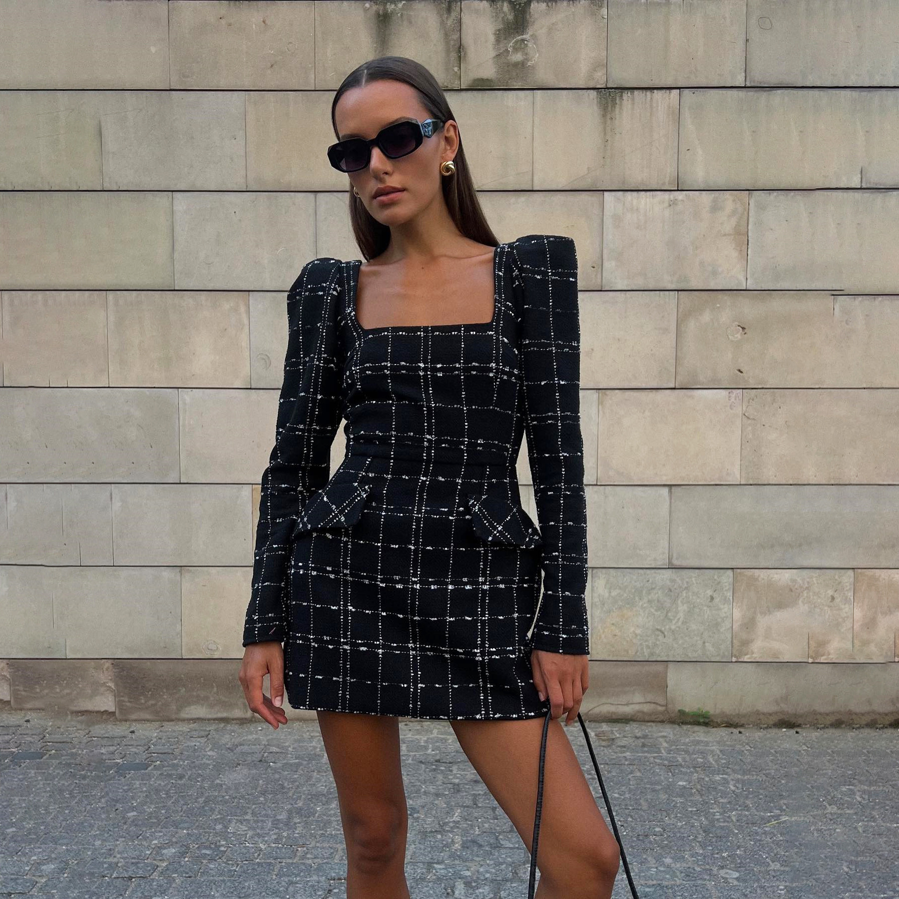 High-end Temperament Waist-controlled Padded Shoulder Long-sleeved Hip Skirt