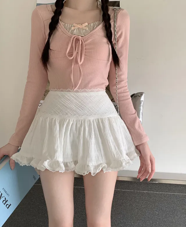Pure Desire Sweet And Spicy Style White Lace Edge Cake A Line White - Shop at LoveMi