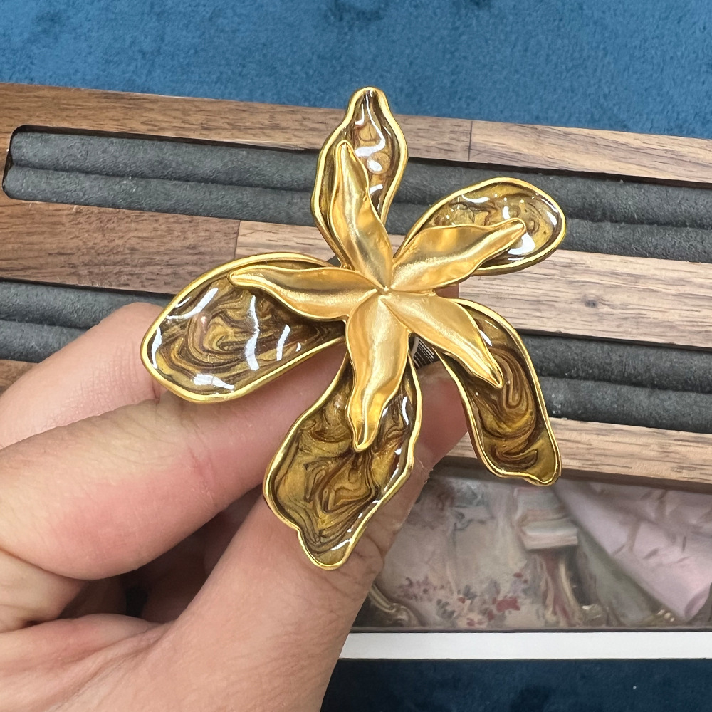 Enamel Color Large Flower Copper Plating Middle Ancient Ring