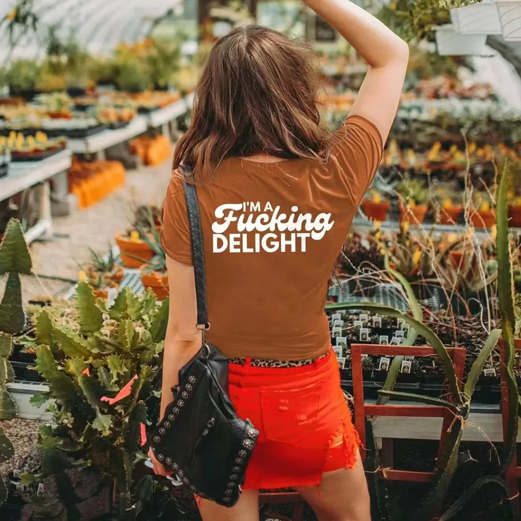 Spring And Summer Letter Print Short-sleeve Trendy Fashion Women's Wear T-shirt Casual - Light Brown