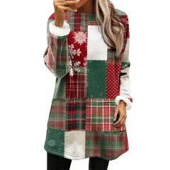 Snowman Digital Printing Casual Wide-sleeved Velvet Loose Sweater - Stitching Plaid - View 1