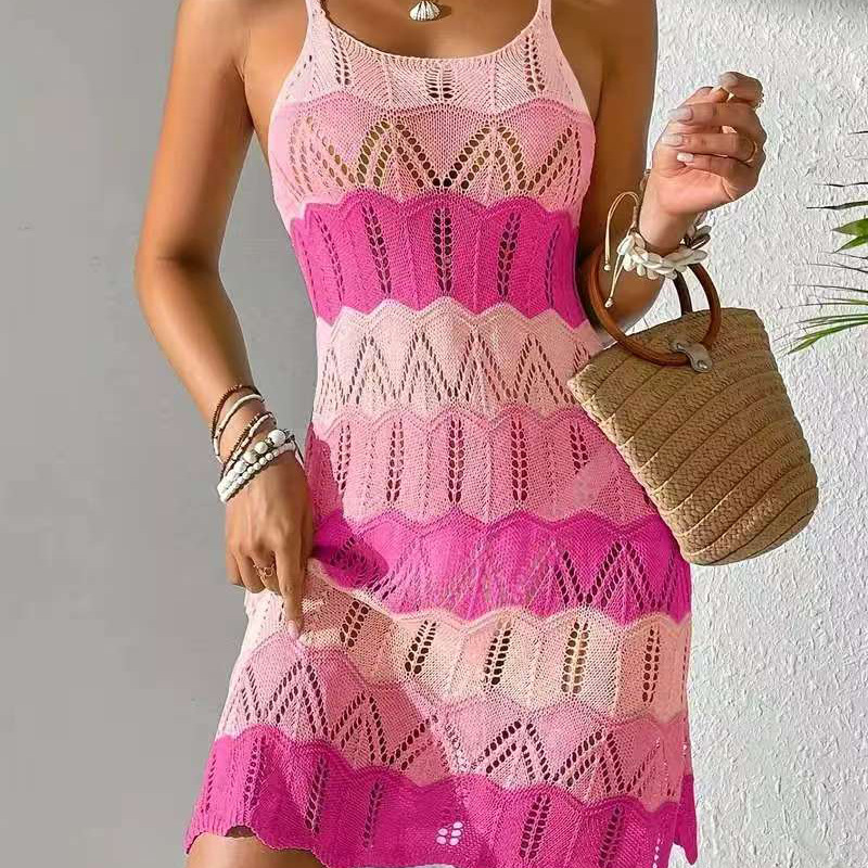 Women's Color-Block Sexy Knitted Beach Dress