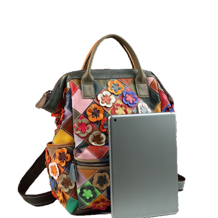 Rétro sac à dos des femmes de style bohème avec patchwork en cuir véritable – Image 5