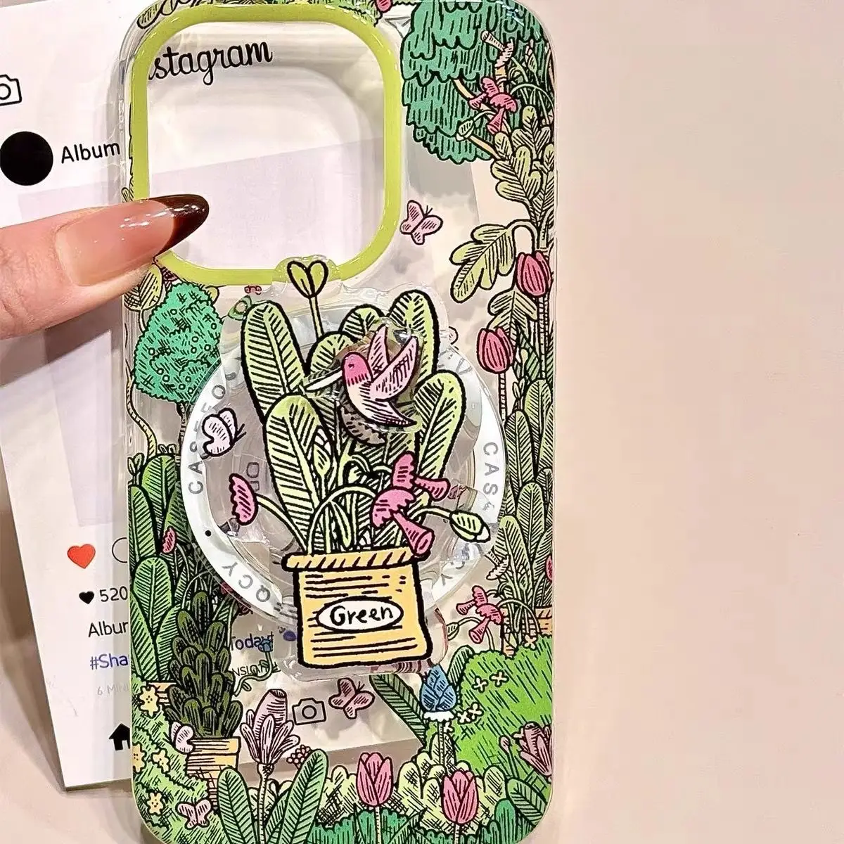 Retro Oil Painting Jungle Bird With Magnetic Suction Phone Case