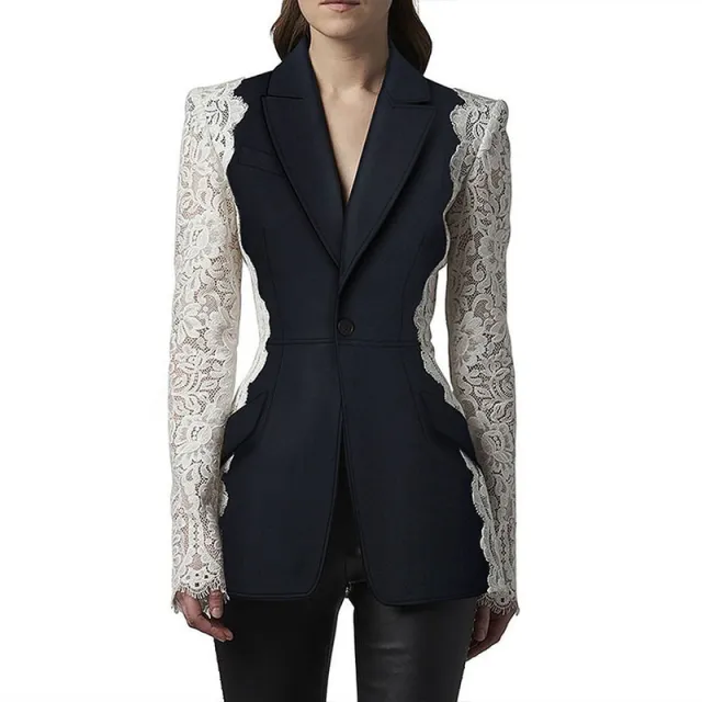 Special interest Design Autumn Women's Fashionable Lace Long sleeved Jacket Black - Shop at LoveMi