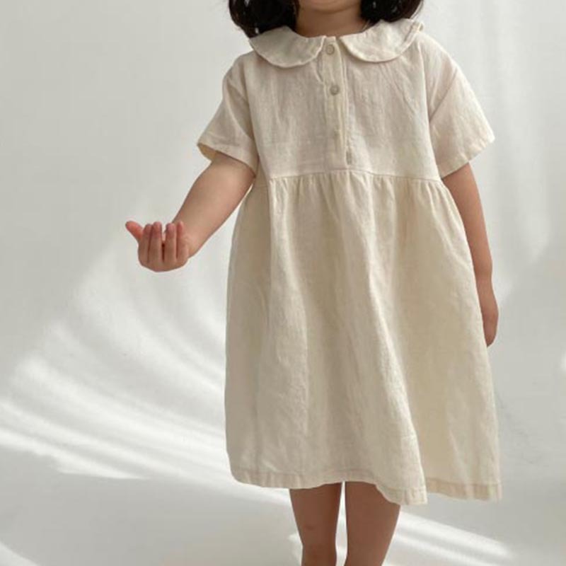 Fashion Imitation Cotton And Linen Round Lapel Dress