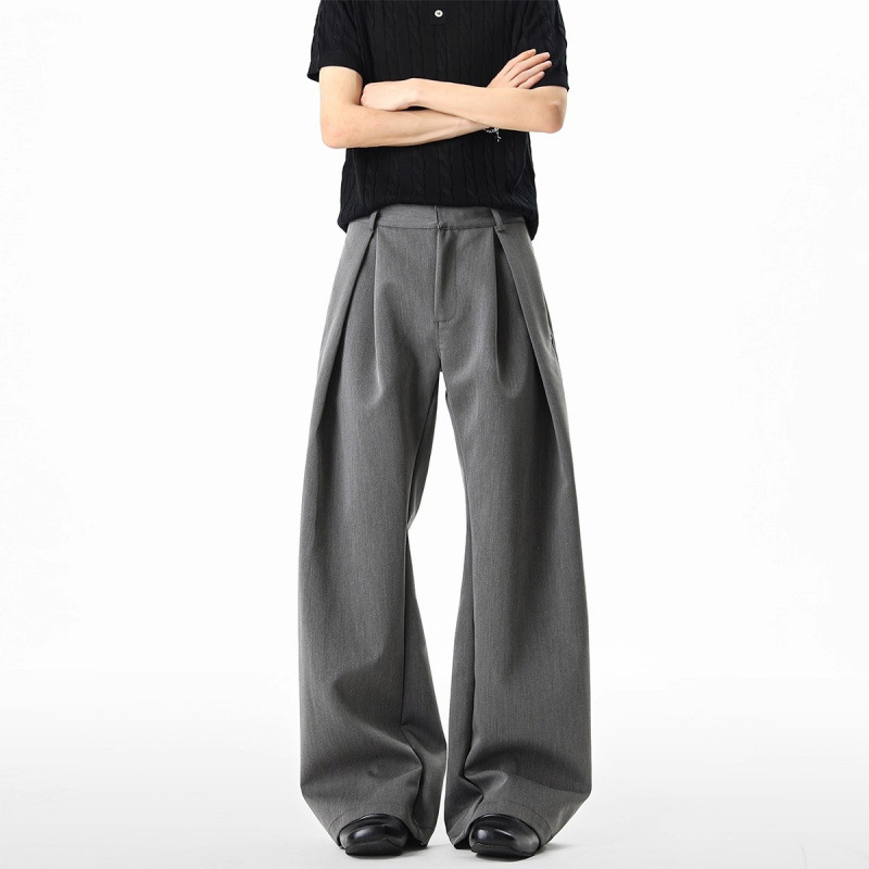 American-style Three-dimensional H-line Pleated Dress Trousers For Men