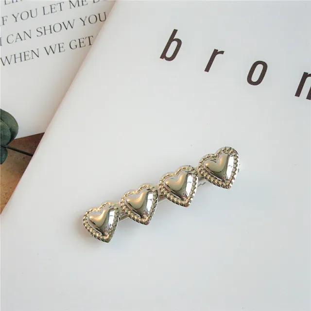 South Korea Retro Japanese French Online Sensation Heart Duckbilled Hair Clip Four Hearts Silver - Shop at LoveMi