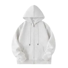 Hooded Grey Sweater For Women Casual Cardigan Coat - White - View 1