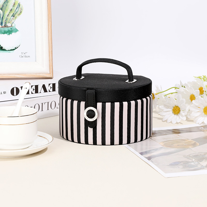 Title 1, Portable Jewelry Box Round Black And White Stri...