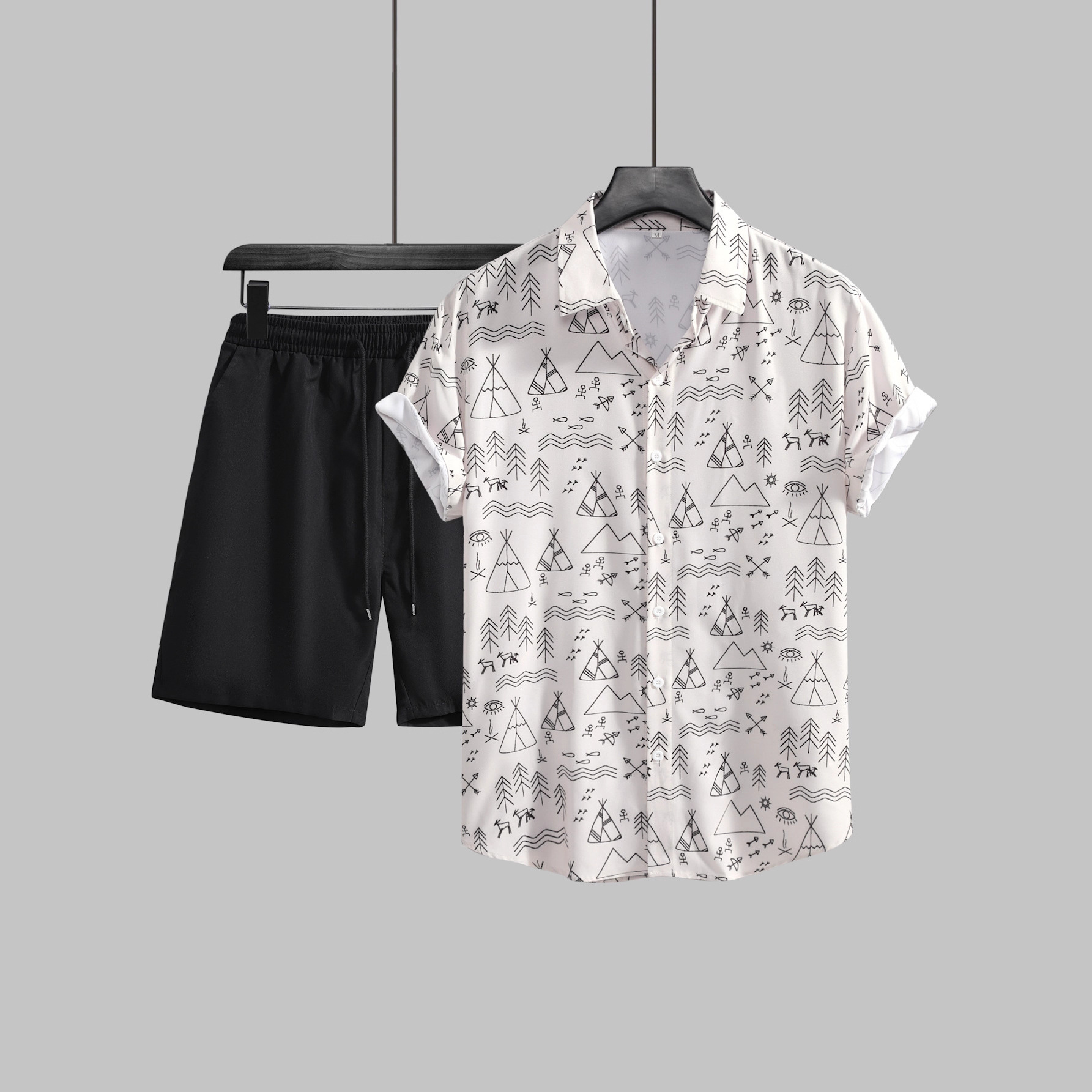 Men's Short-sleeved Shirt Niche Printing Suit