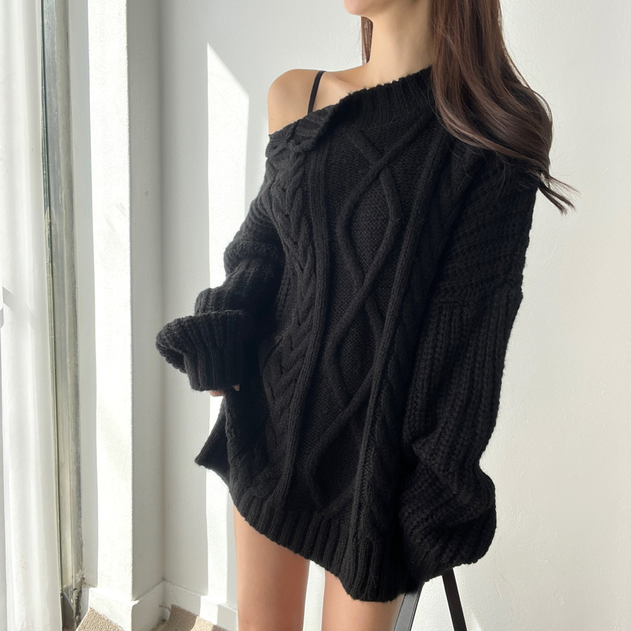 Retro Simple Round Neck Side Buckle Off-the-shoulder Design Dress 6 Retro Simple Round Neck Side Buckle Off-the-shoulder Design Dress