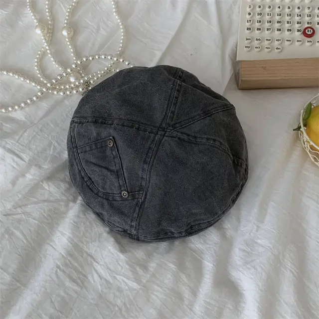 Women's Retro Washed Denim Beret Gray - Shop at LoveMi