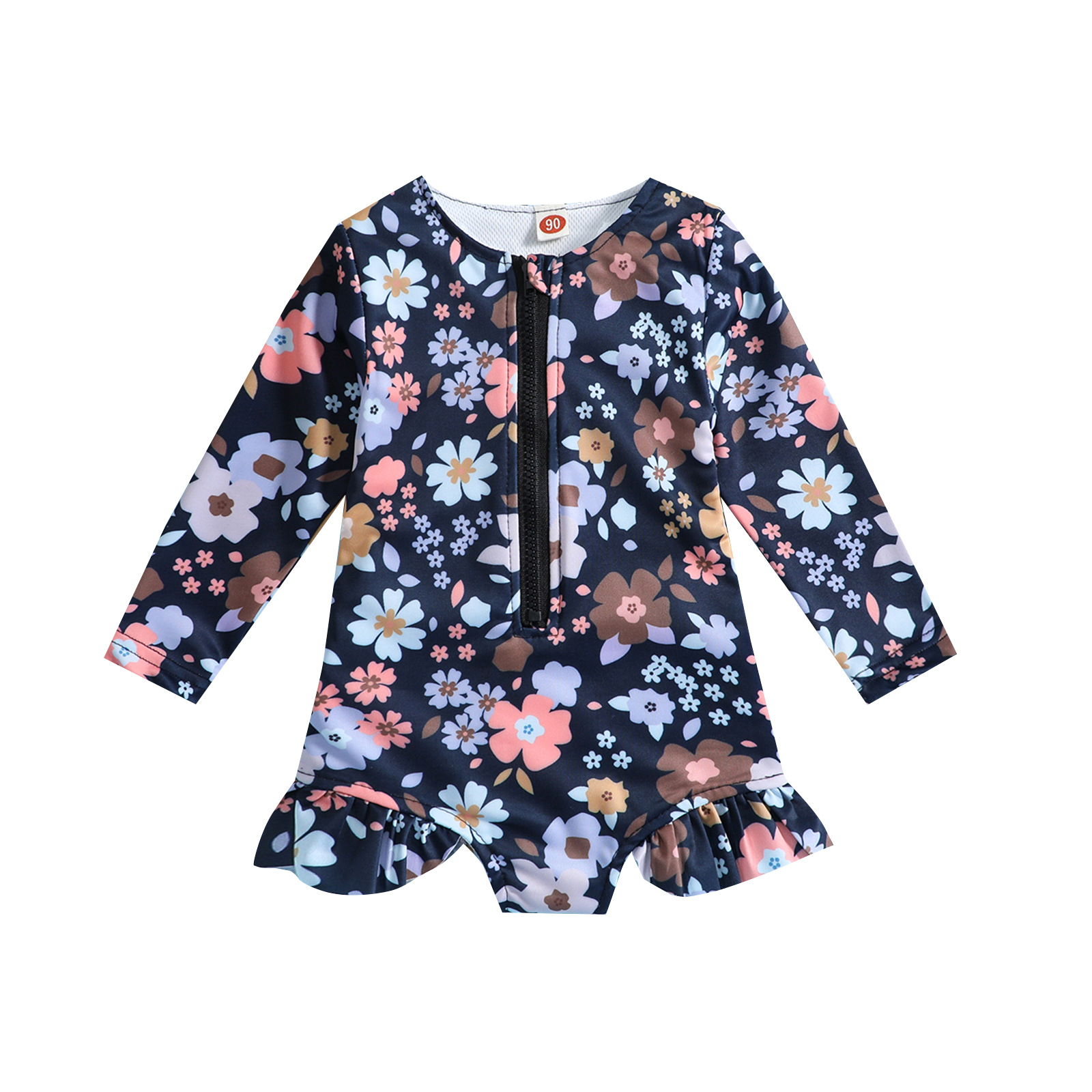 بذلة سباحة بنمط مثلث بلون موحد للبنات