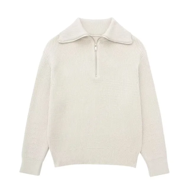Casual All match Open Collar Wool Sweater Beige - Shop at LoveMi