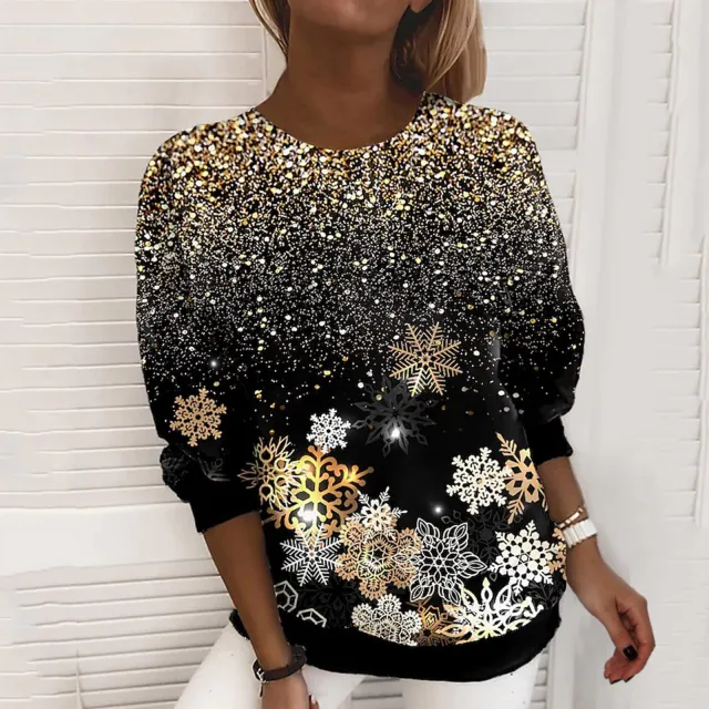 Christmas Autumn Winter Sweater Women's 3D Digital Printing Top Gold - Shop at LoveMi