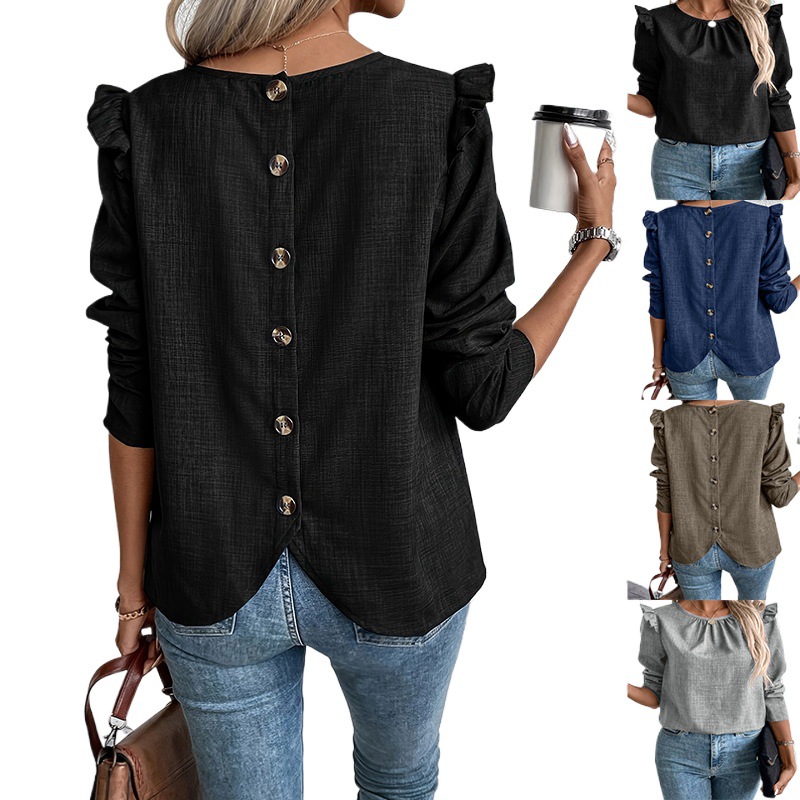 Long Sleeve Solid Color Back Single-breasted Fashion