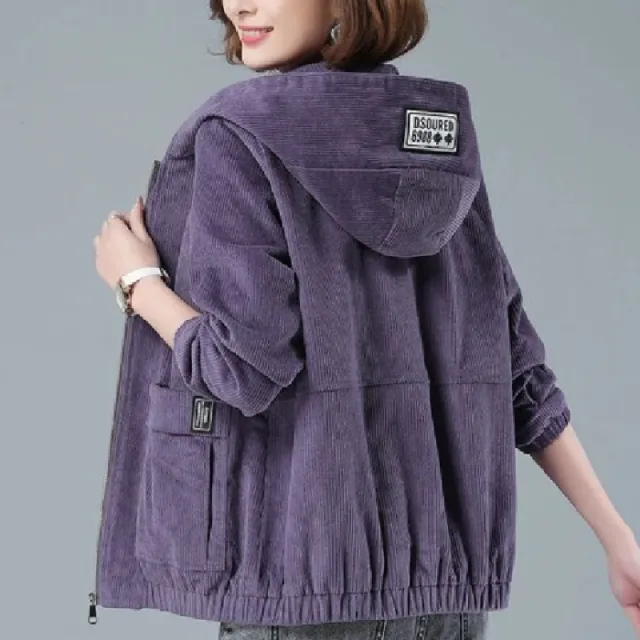 Fleece lined Thick Spring And Autumn Clothing Loose Crop Top Purple - Shop at LoveMi