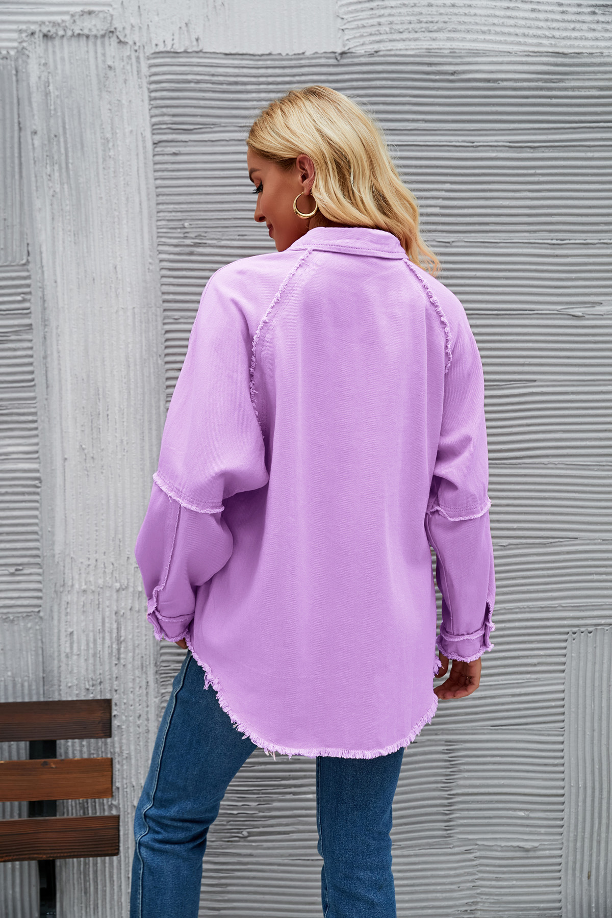 Women's Double-pocket Washed Long-sleeved Denim Coat - Image 12