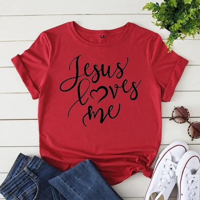 LOVES ME Letter Print T Shirt Women Short Sleeve O Neck Loo Red - Shop at LoveMi