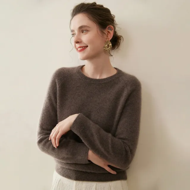 Pure Cashmere Shirt Women's Crew Neck Pullover Sweater Coffee Mixed Color - Shop at LoveMi