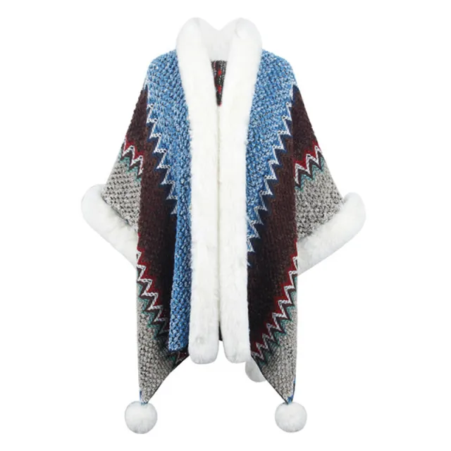 Women's Fur Collar Inverness Striped Ethnic Style Coffee - Shop at LoveMi