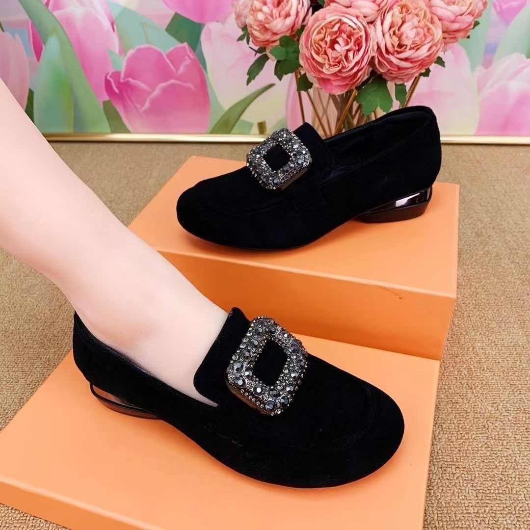 Vintage Rhinestone Low Heel Pumps - Women's Pointed Toe Shiny Dress Shoes For Office Party Wedding