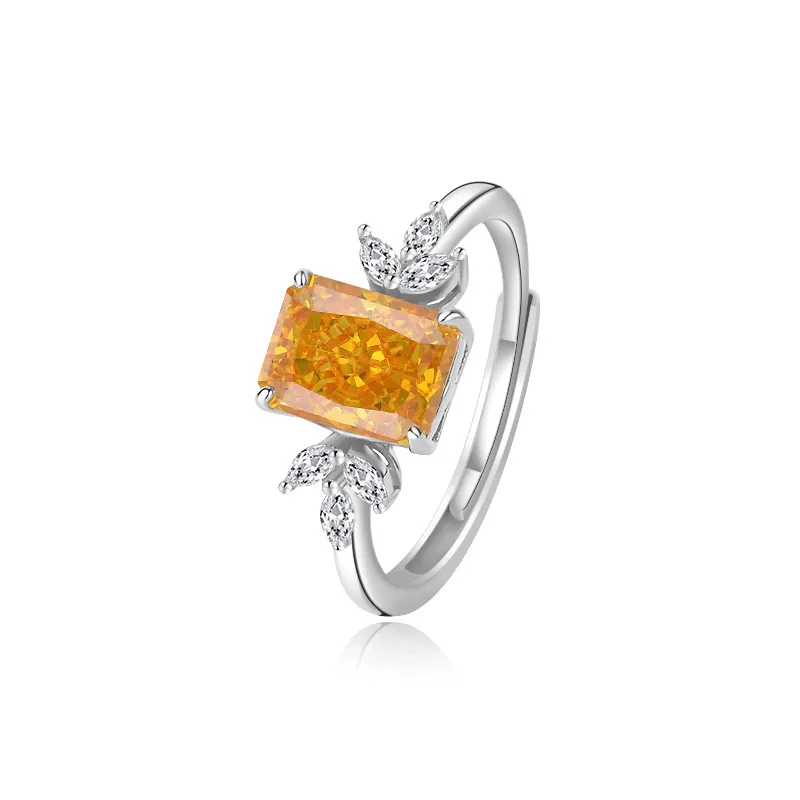 S925 Sterling Silver Luxury Small Square Sugar Diamond Ring For Women - White Gold Color