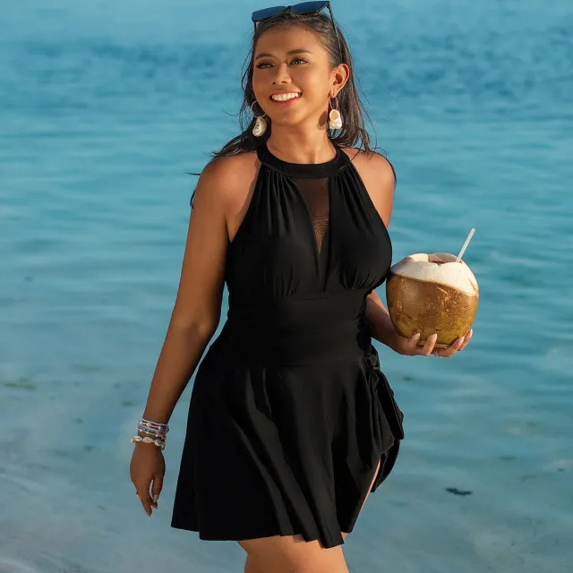 Plus sized Plus Size Swimsuit Skirt One piece Swimsuit For Women Black - Shop at LoveMi