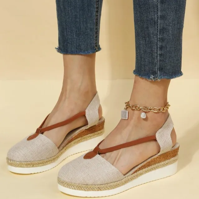 Women's Summer New Wedge Plus Size Closed Toe Back Empty Rope Bottom Sandals Beige - Shop at LoveMi