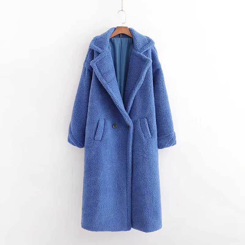 Women's Artificial Teddy Long-sleeved Thickened Thermal Long Coat - Picture Color 3