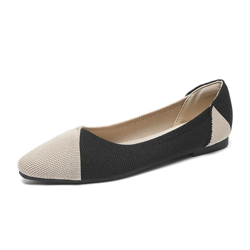 Flying Woven Knitted Shoes Color Matching Chic Soft Bottom Breathable Shoes - Apricot